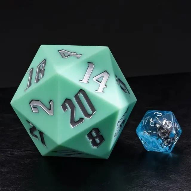 Silver on Solid Mint Green Silicone - D20 RPG Dice