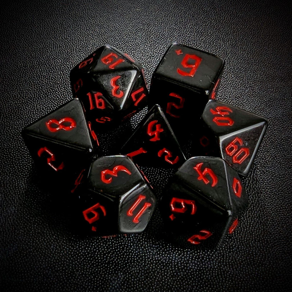 Red on Solid Black Acrylic - 7pcs RPG Full Dice Set