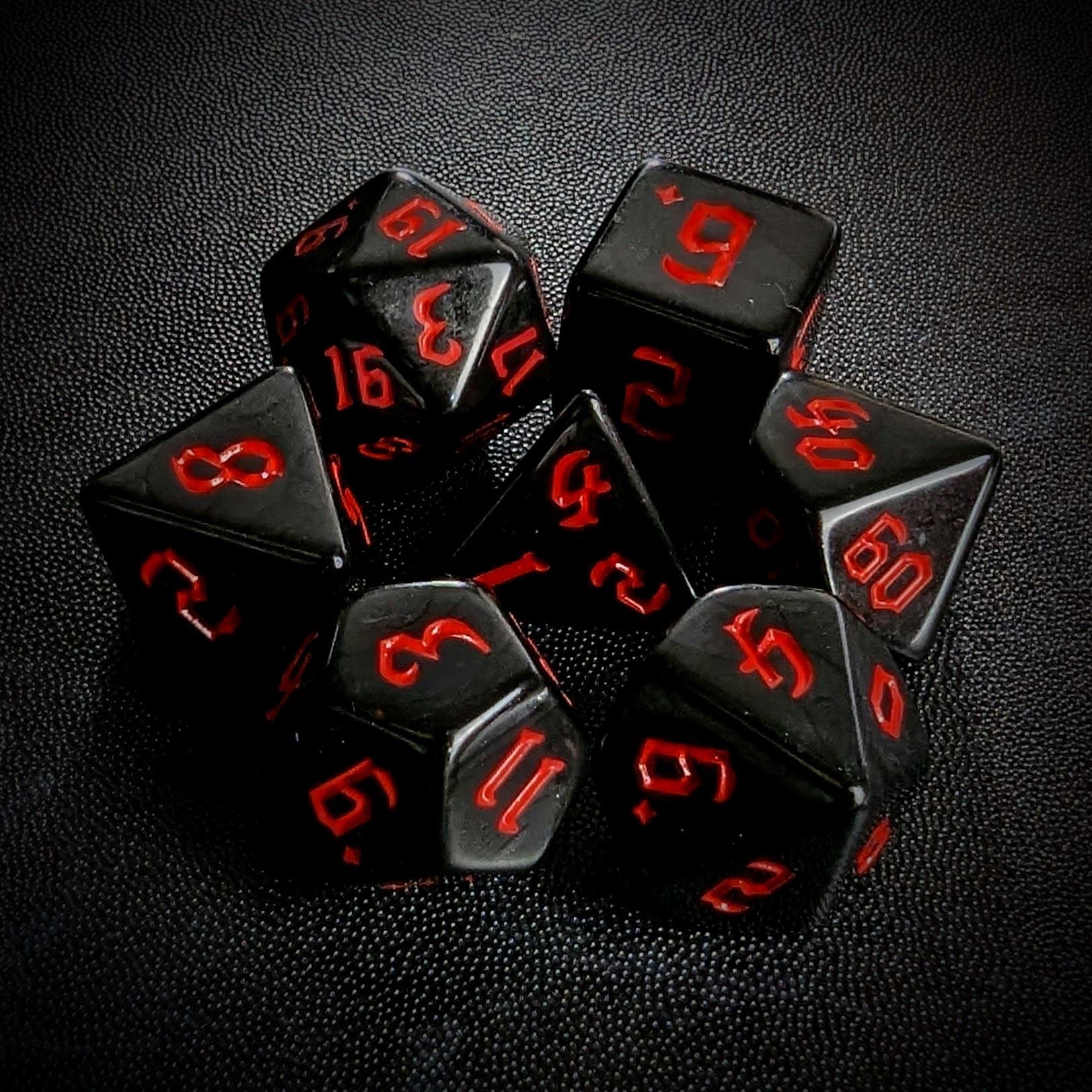 Red on Solid Black Acrylic - 7pcs RPG Full Dice Set
