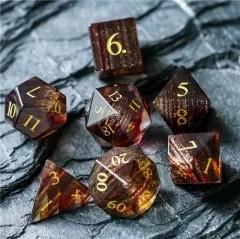 7pcs Dice Gem Glass Layered Gold Font Brown (UD)