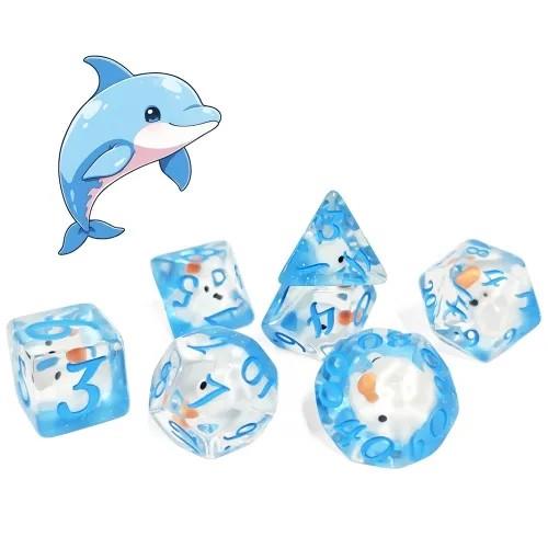 7pcs Dice Resin Filled Blue Font Dolphin Blue Clear