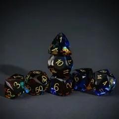 7pcs Dice Gem Glass Facet Gold Font Blue Brown (UD)