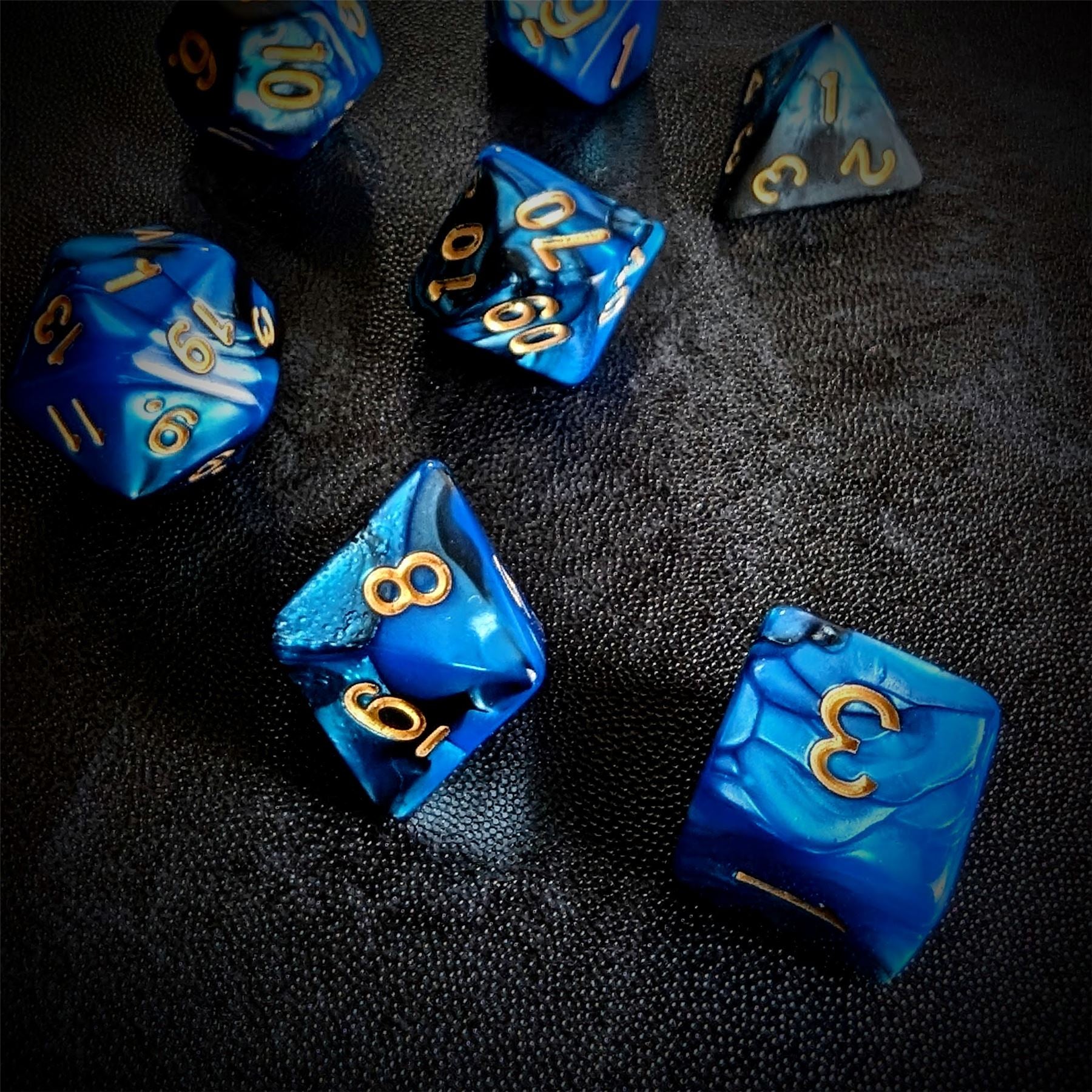 Blend of Black & Blue Acrylic - 7pcs RPG Full Dice Set
