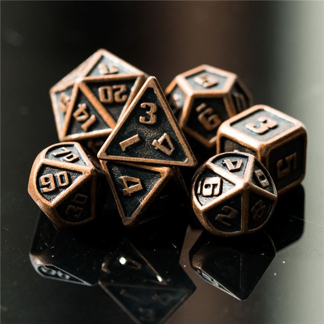 7pcs RPG Dice Set - Miniature Copper Metal