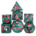 Green & Red Dragon Scale Metal - 7pcs RPG Dice Set