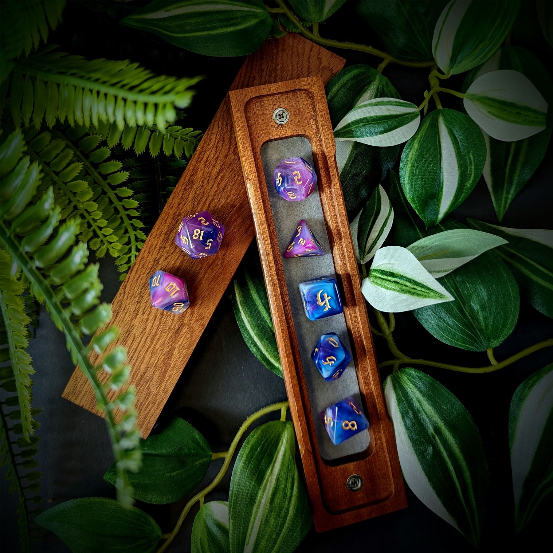 Blend of Blue & Pink Acrylic - 7pcs RPG Full Dice Set