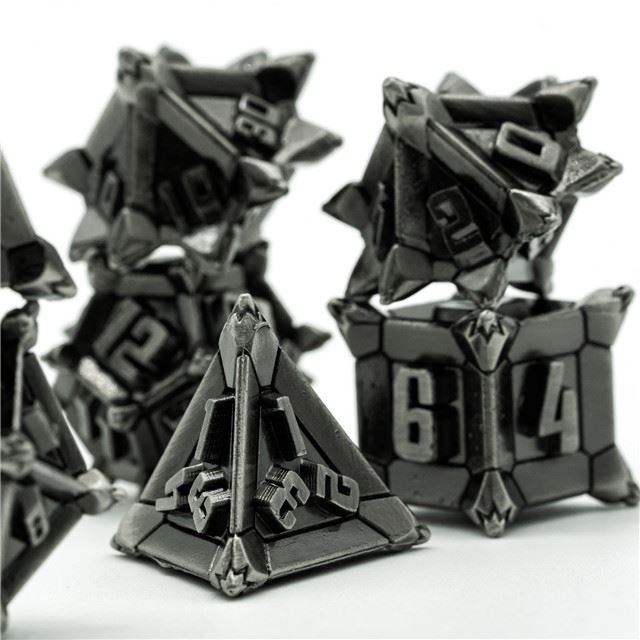 7pcs RPG Dice Set - Spiky Silver Metal
