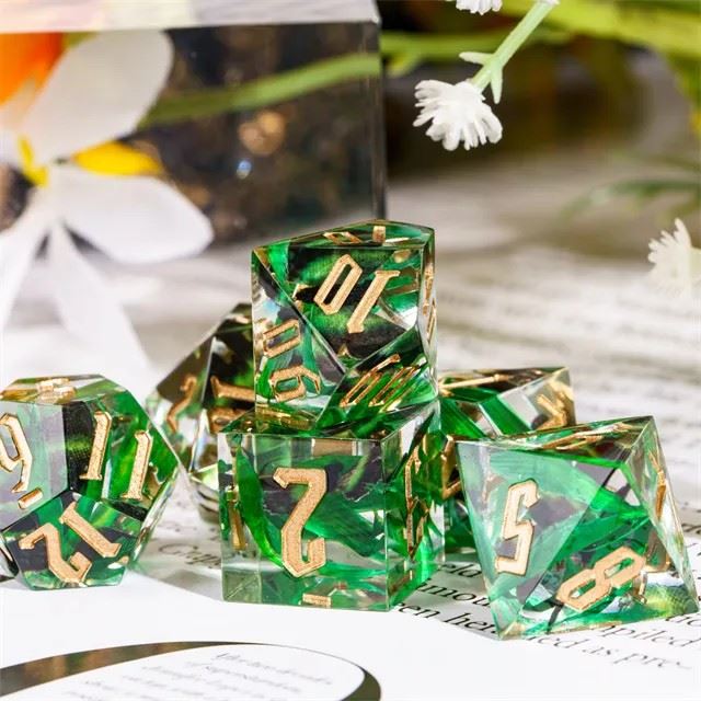 Brown Butterfly  in Clear Filled Sharp Resin - 7pcs RPG Dice Set