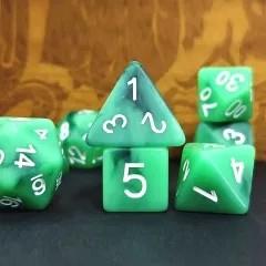 7pcs Dice Resin Swirl White Font Frosted Green