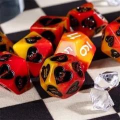7pcs Dice Resin Pattern Hearts Black Font Yellow Red