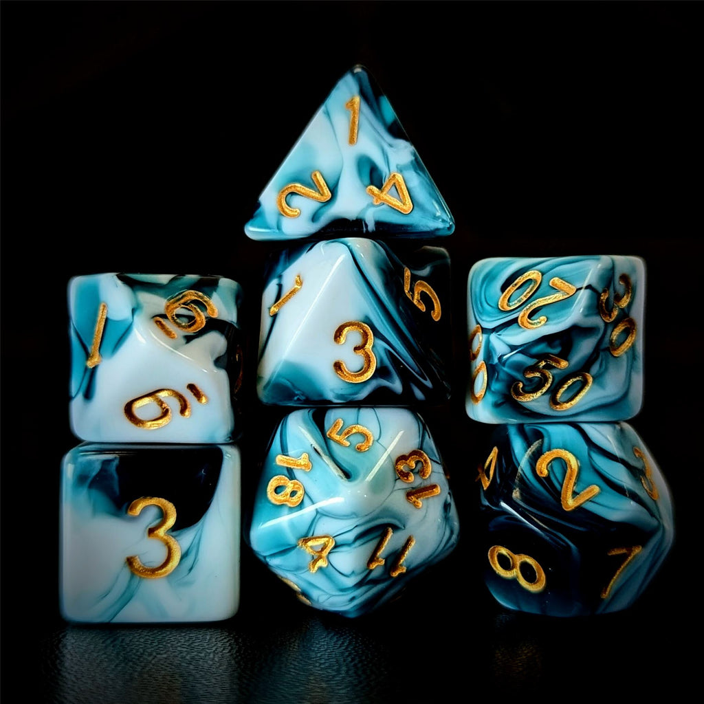 Blend of White & Blue Acrylic - 7pcs RPG Full Dice Set