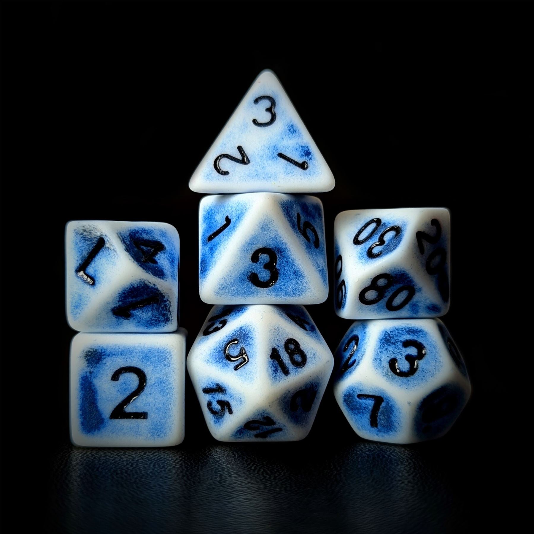 Washed Blue on White Acrylic - 7pcs RPG Full Dice Set