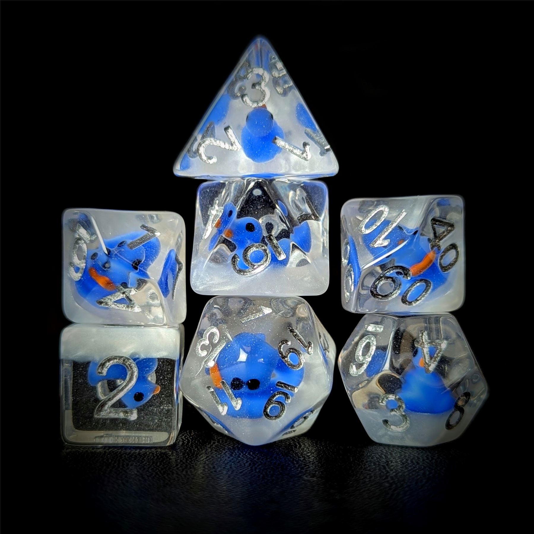 Blue Duck in Clear Resin - 7pcs RPG Full Dice Set