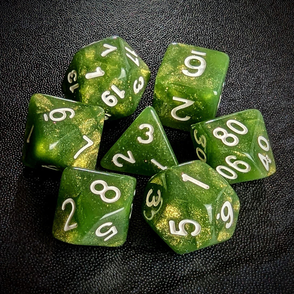 Glitter in Green Acrylic - 7pcs RPG Full Dice Set