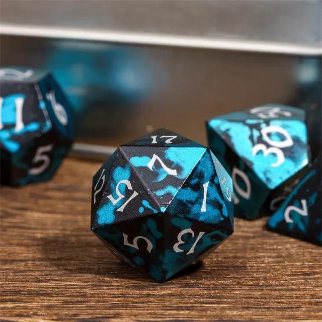 7pcs RPG Dice Set - Blue & Black Anodized Aluminium