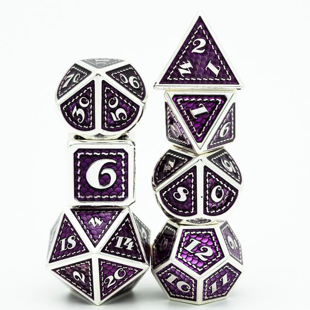 7pcs Dice Metal Stitch Silver Purple