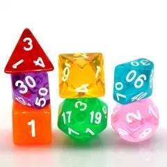 7pcs Dice Acrylic Clear White Font Rainbow