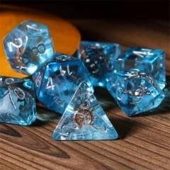 Pirate Galleon in Clear & Blue Resin - 7pcs RPG Full Dice Set