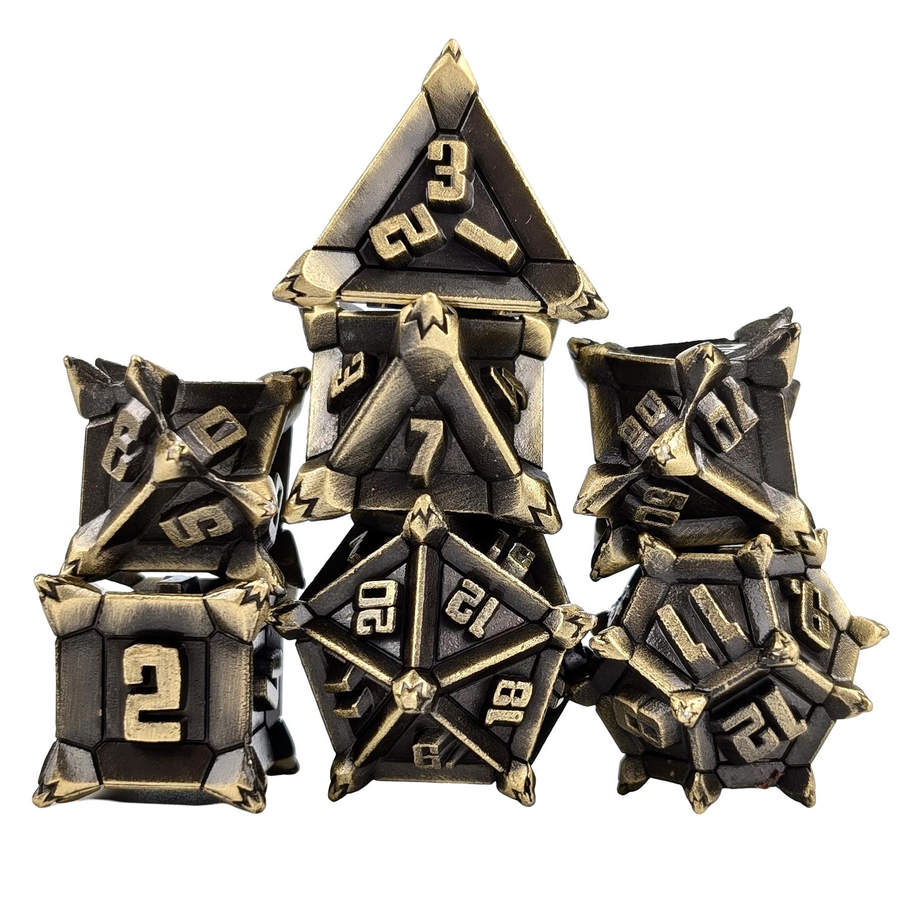 7pcs RPG Dice Set - Spiky Bronze Metal