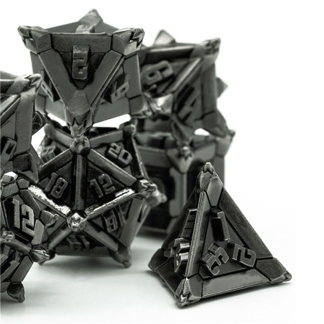 7pcs RPG Dice Set - Spiky Silver Metal