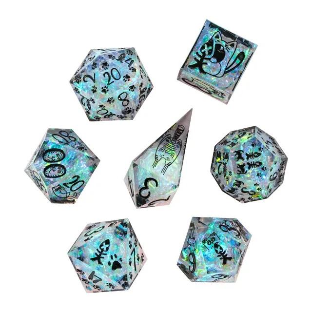 Cats on Grey with Candy Sharp Resin - 7pcs RPG Dice Set
