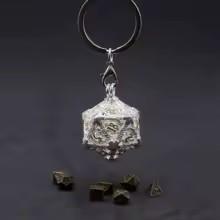 Dice Novelty Keyring D20 Locket Mini Set Gold Font Silver
