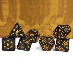 7pcs Dice Acrylic Pattern Stars Gold Font Black