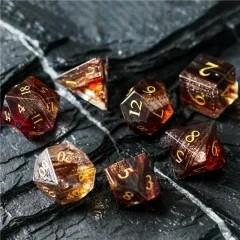 7pcs Dice Gem Glass Layered Gold Font Brown (UD)