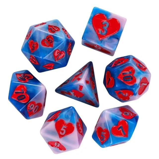 7pcs Dice Resin Pattern Hearts Red White Blue