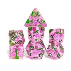 7pcs Dice Resin Filled Green Font Purple Fruit Clear