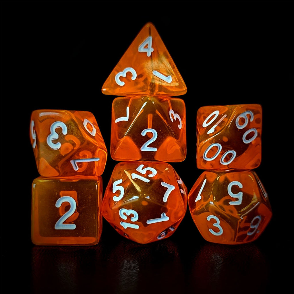Clear Orange Acrylic - 7pcs RPG Full Dice Set