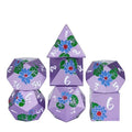 Blue Lotus Flower in Purple Metal - 7pcs RPG Dice Set