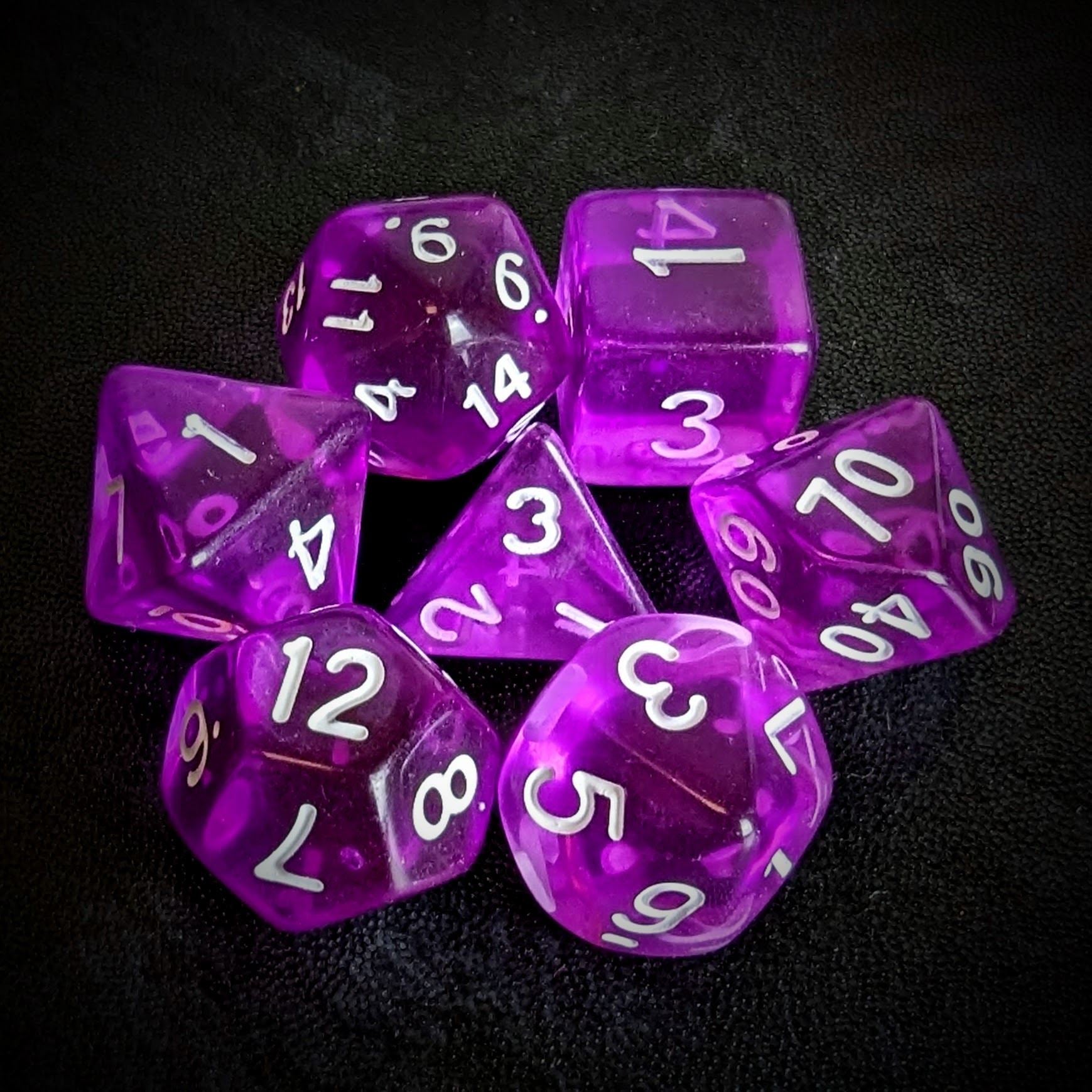 Clear Purple Acrylic - 7pcs RPG Full Dice Set