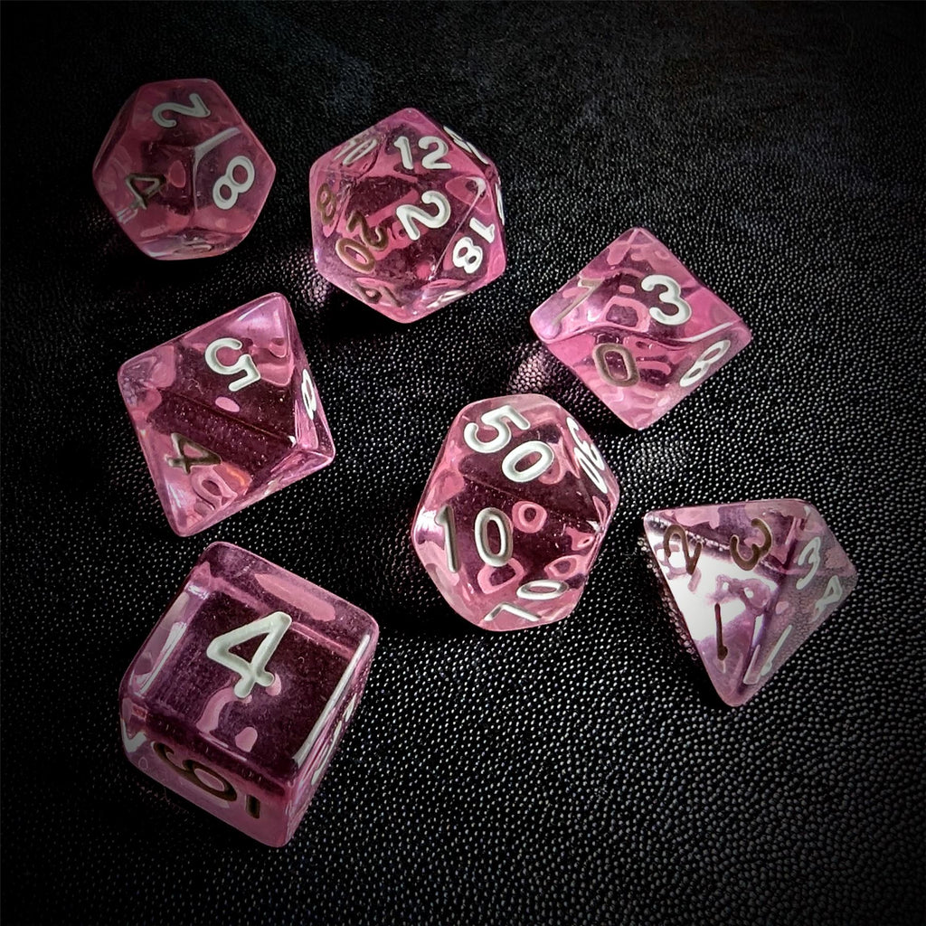 Clear Pink Acrylic - 7pcs RPG Full Dice Set