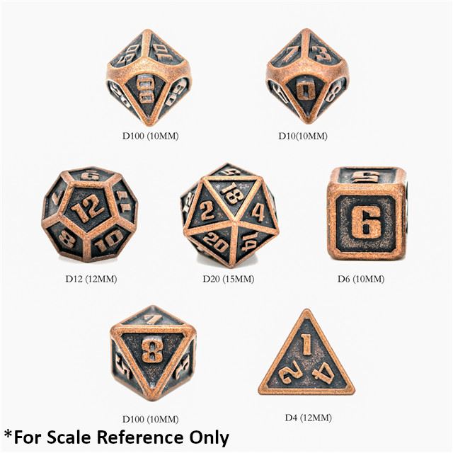7pcs RPG Dice Set - Miniature Copper Metal