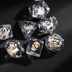 7pcs Dice Resin Filled Black Font Skull Clear