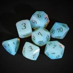 7pcs Dice Gem Stone Opalite Facet Black Font White