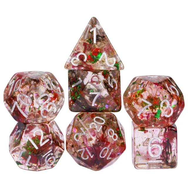 7pcs Dice Resin Swirl White Font Clear Red