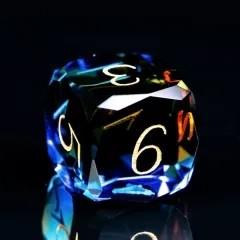 7pcs Dice Gem Glass Facet Gold Font Blue Brown (UD)