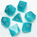 Runes on Blue Cat Eye Gemstone - 7pcs RPG Dice Set
