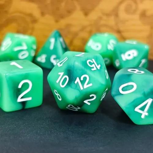 7pcs Dice Resin Swirl White Font Frosted Green