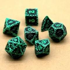 7pcs Dice Metal Druid Vine Green Font Black