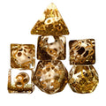 Skull & Gold Glitter in Clear Resin - 7pcs RPG Full Dice Set