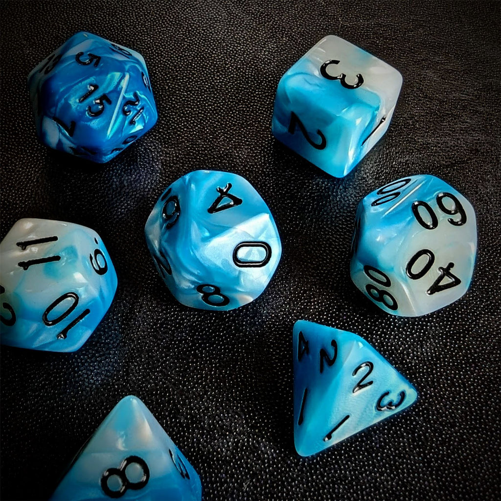 Blend of White & Blue Acrylic - 7pcs RPG Full Dice Set