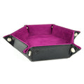 Magenta Velvet & Black PU Leather - Hexagon Hard Dice Tray