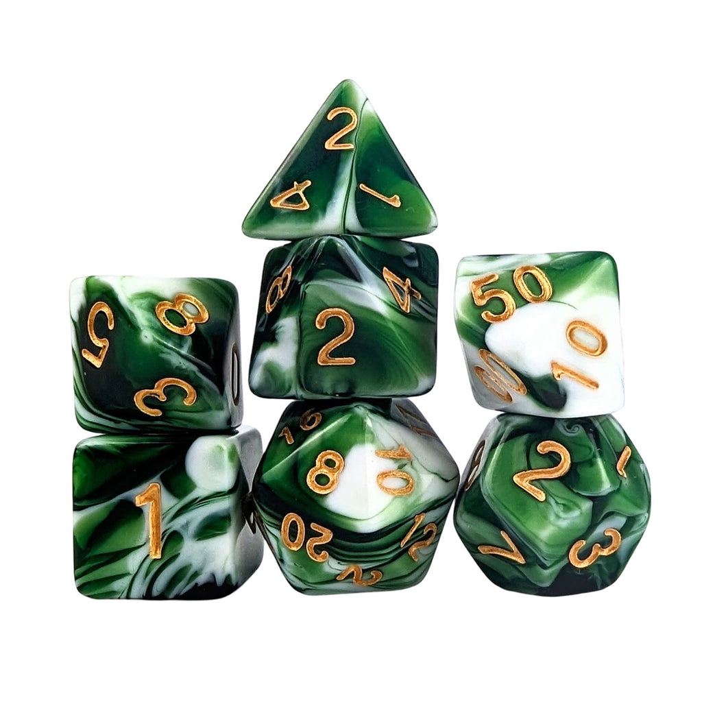 Blend of White & Green Acrylic - 7pcs RPG Full Dice Set
