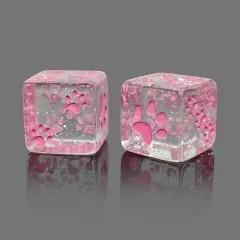 6pcs D6 Dice Resin 16mm Cat Paw Pink Font Clear