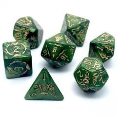 Gold Dragon on Green Acrylic - 7pcs RPG Full Dice Set