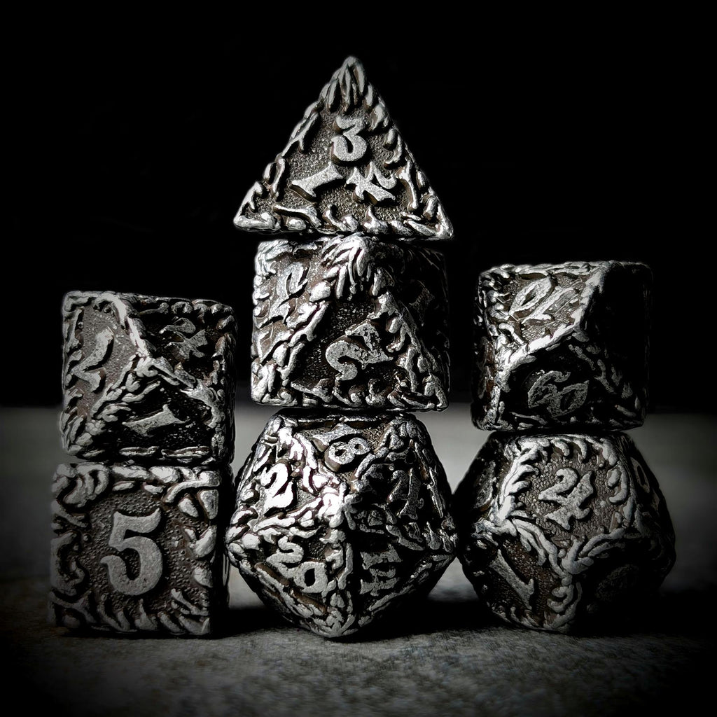 7pcs Dice Metal Druid Vine Wash Silver