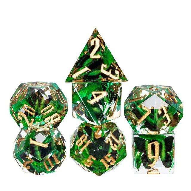 Brown Butterfly  in Clear Filled Sharp Resin - 7pcs RPG Dice Set